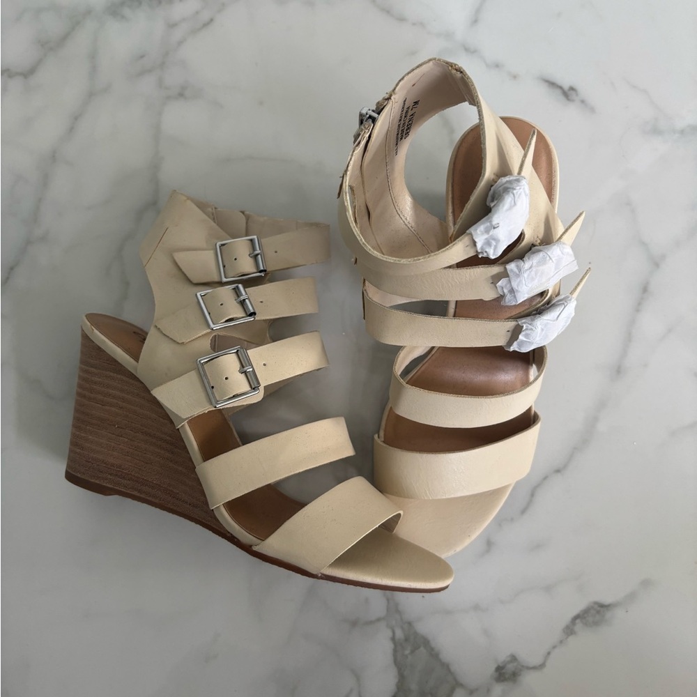 Cream wedge sandals